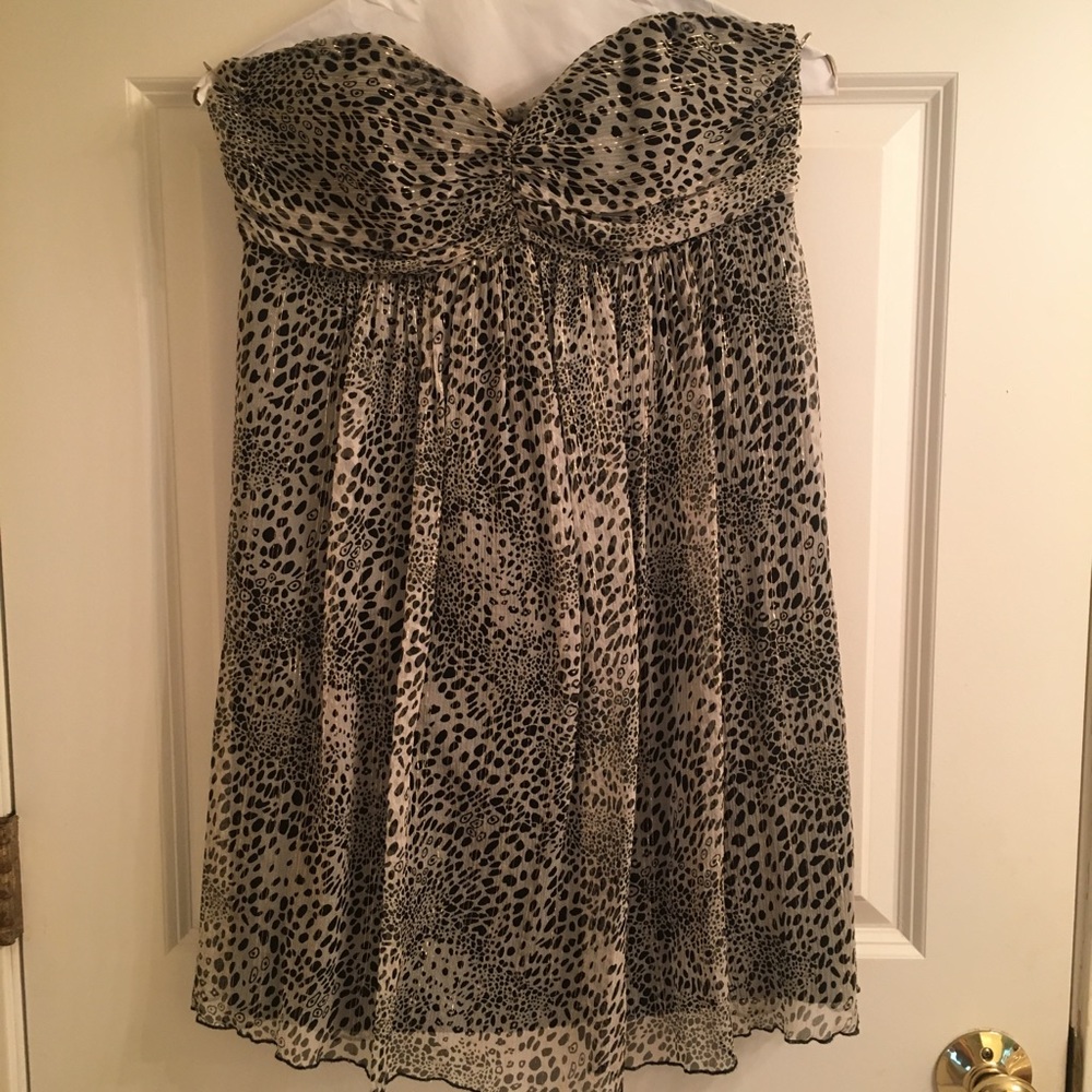 Strapless chiffon animal print cocktail dress
